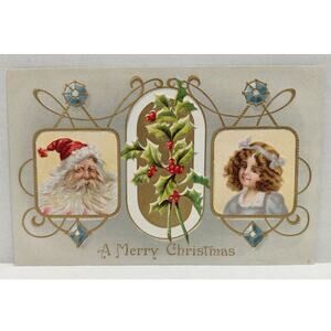 Antique Christmas Postcard Santa Claus by Meeker Embossed Unposted Divided